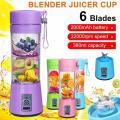 USB Rechargeable Mini Juicer Blender – 6 Blades, 380ml Portable Smoothie Maker, Electric Travel-Friendly Mixer Cup for Juices and Shakes.. 