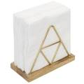 Metal and Wooden Paper Napkin Holder for Table With Gold Black Plated Wire Triangle Design & Solid Mango Wood Base, Customized by ZMT Traders. 