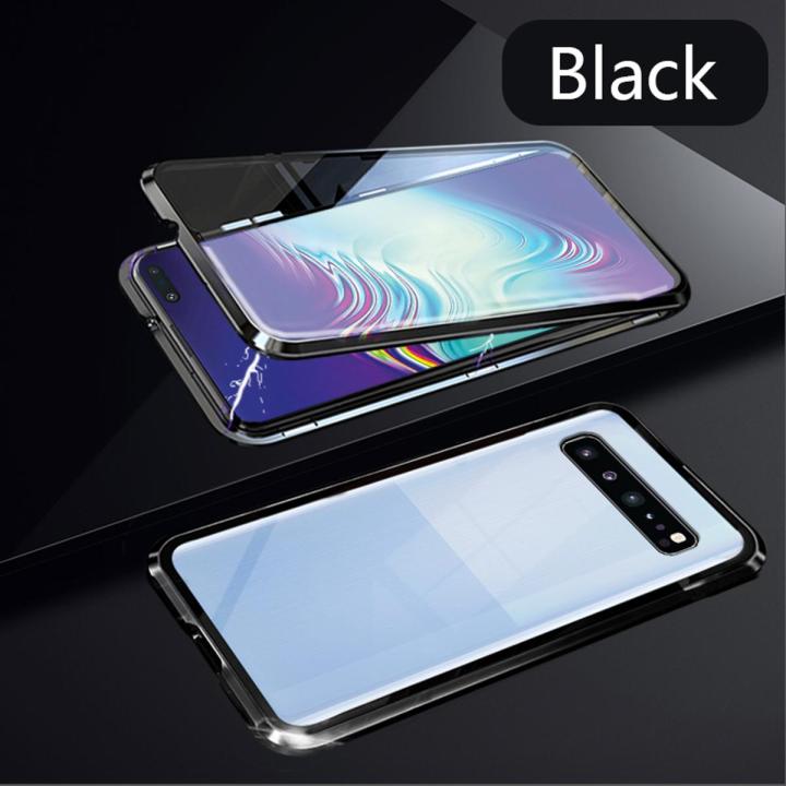 Biruiqu For Samsung Galaxy S10 Plus Magnetic Absorption Case Metal Frame Shockproof Double Sided Tempered Glass Magnetic Case Cover