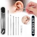 Ear Wax Removal Kit, 6 Pcs Earwax Removal Tool, Ear Cleaning Tool Set Stainless Steel Ear Pick with PU Storage Bag, Reusable Ear Cleaner Spring Spiral Earwax Remover for Kids Adults. 