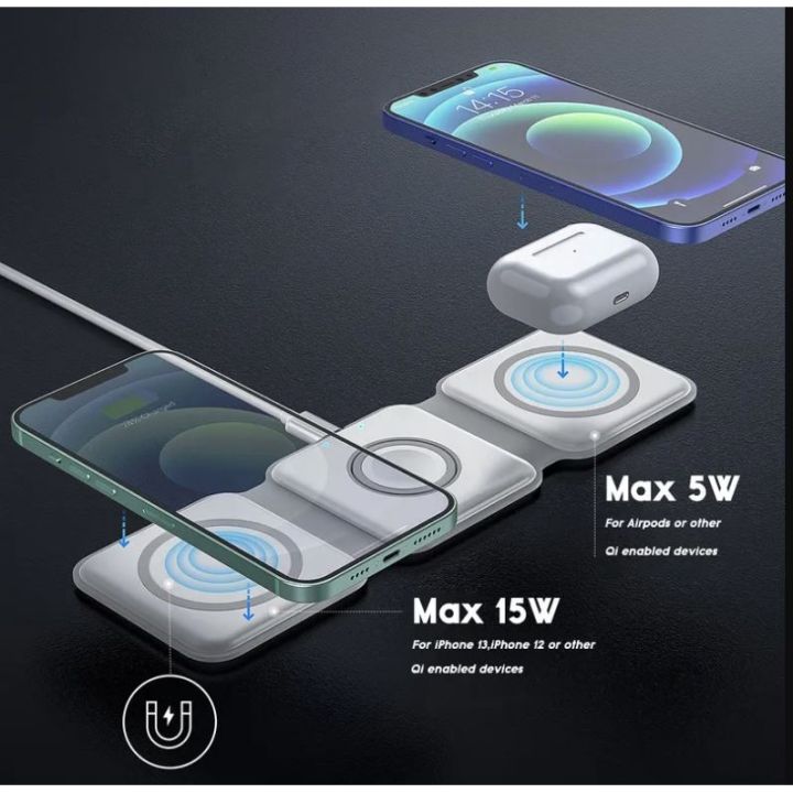 ♥【Readystock】 + FREE Shipping ♥ New Foldable 3-In-1 Magnet Wireless Charger for iPhone, Apple Watch & Airpod.