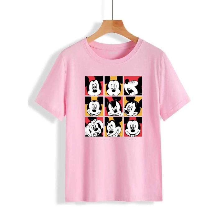 Mickey%20Mouse%20Faces%20Printed%20Cotton%20Half%20Sleeves%20O%20Neck%20T%20Shirt%20For%20Women%20-%20Image%202