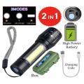 COB LED 3 Modes  Mini USB Rechargeable Flashlight Torch Zoom Lamp. 