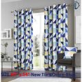 Curtain Set, Printed curtains for room  New Tiles Yellow-Navy Blue  Pack of 2 Curtains. 