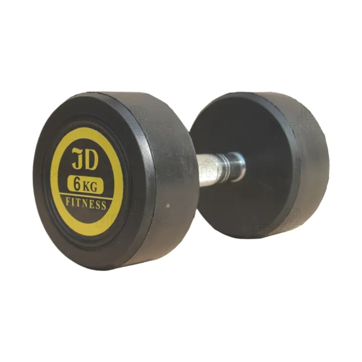 JD Fitness Professional Rubber Coated Dumbbell with Contoured Metal Handle (1-Pc) - High-Quality Fixed Weight for Home Gym & Strength Training - Available in 1kg to 12kg