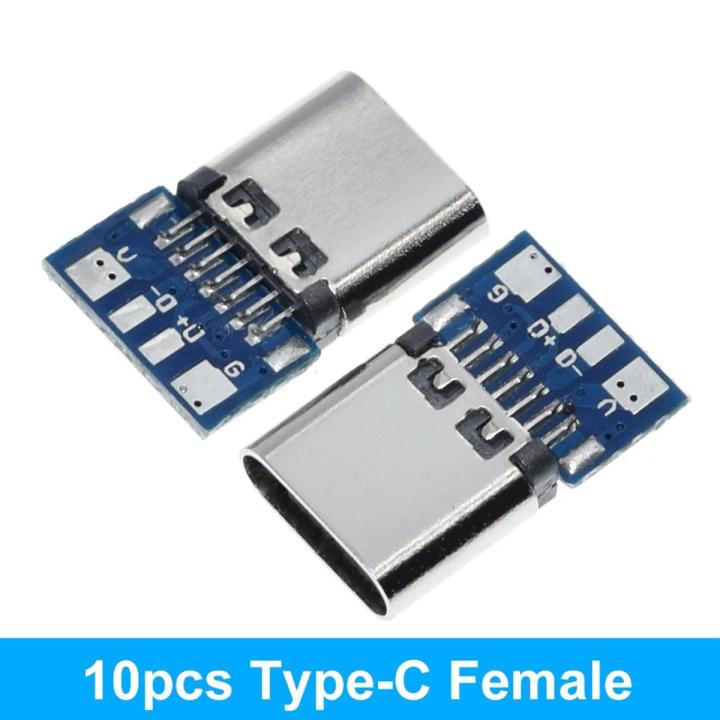 10pcs USB 3.1 Type-C Connector 12 24 Pins Female/Male Socket Receptacle Adapter to Solder Wire & Cable 24 Pins Support Board