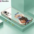 Jizetin (Free Lanyard) for Infinix Note 11 / Note 12 G88 Back Cover Girl In Hat Luxury 6D Plating Case Side Pattern Soft Silicone Square Mobile Phone Cases. 
