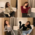 Women Knitted U-neck Sweater  ops Casual -fit Long Sleeve Pullover Bottoming Shirt color. 