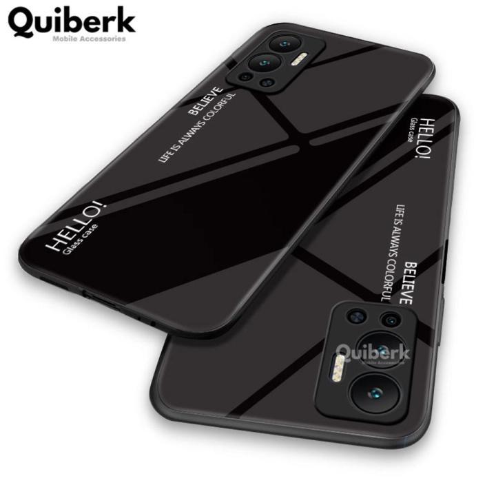 Quiberk for Infinix Hot 12 Tempered Glass Hard Case Gradient Color Back + Soft Frame Shockproof Phone Cover