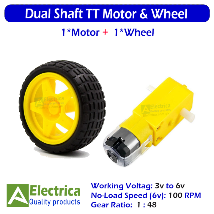 1 pair Yellow TT Motor With Plastic Wheel Dual Shaft Plastic DC Gear Motor 1-Set for DIY Projects By Electrica