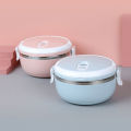 Round Shape Vacuum Lunch Box with Stainless Steel Inner, Durable Sandwich Box, Single Layer (Multi Color). 