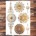 Realistic Elephant Moon Temporary Tattoos For Women Adult Butterfly Lace Mandala Tattoo Sticker Gold Waterproof Chest Tatoo. 