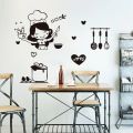 Creative Cartoon Happy Girl Chef Sticker Black PVC Loves Cooking Wall Sticker Non-toxic Cute Kitchen Decal Home Decor. 