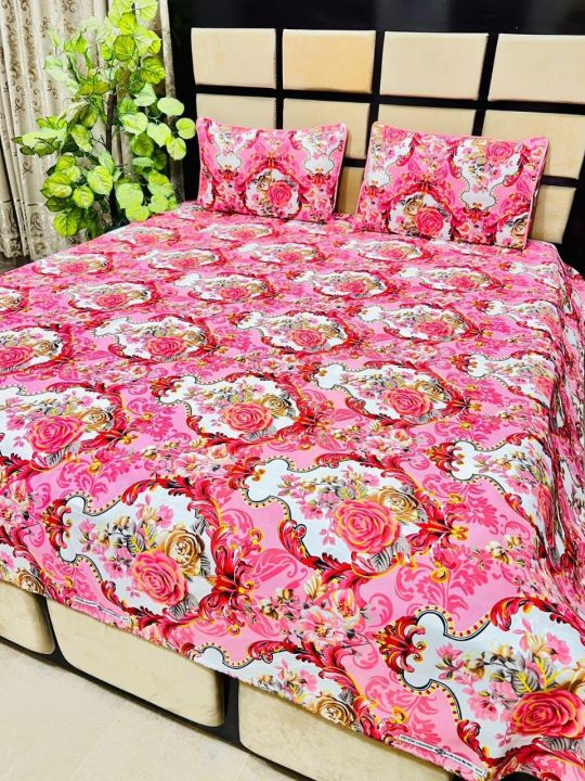 Pink Pure Crystal Cotton King Size Bedsheet with 2-Pillow Covers