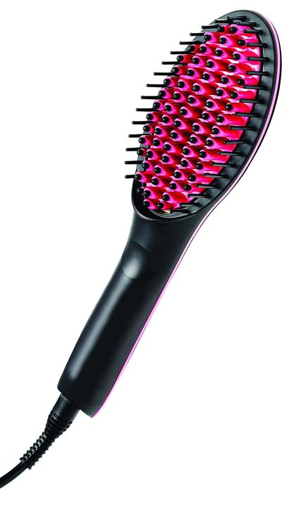 Simply Straight Ceramic Hair Straightening Brush, Black/Pink Made for Japan