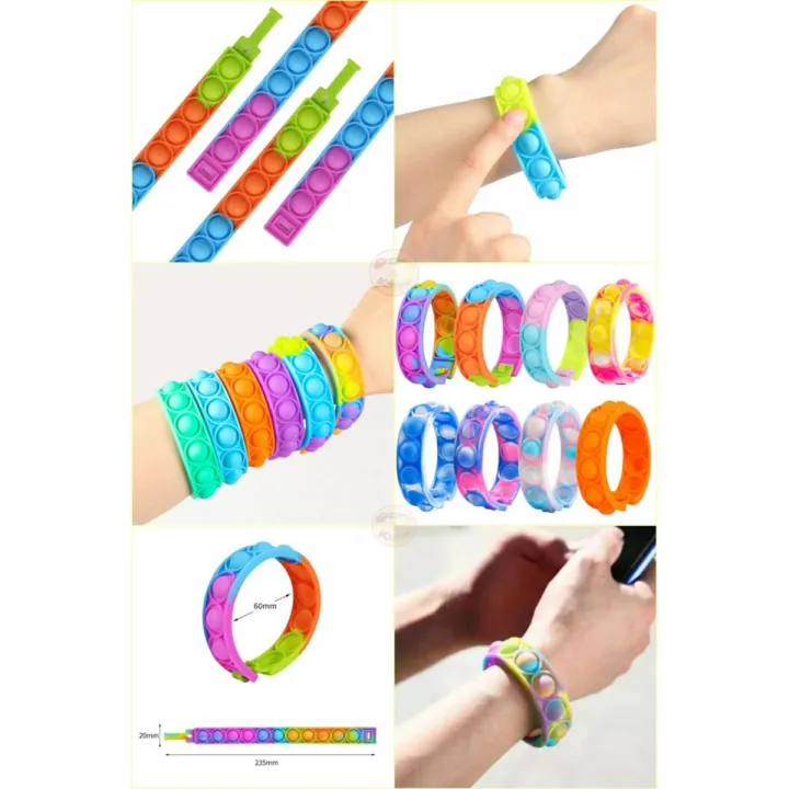 Popit Stress Relief Wristband Fidget Toys, Wearable Push Pop Bubble ...