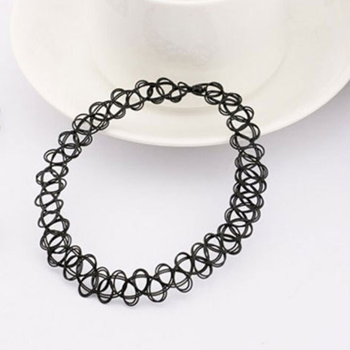 Collana Elastica Choker Nero Tatuaggio - Stile Retro Boho Anni '90 - Nuova - Foto 2