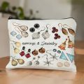 2025 New 1  Pieces Earrings and Jewelry Canvas Zipper Bag  -  Durable 、 Fade-resistant Travel Toiletry Bag ， Suitable for makeup and daily essentials ， Beige with black zipper ， Perfect gift for bridesmaids ， Hand Wash Care ， Makeup storage bag  | Decorat. 