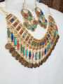 Afghani Jewelry Set – Colorful Handmade Gold-Plated Necklace, Earrings with or without Tikka for Women, Traditional Set. 