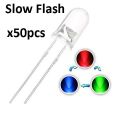 50Pcs RGB 5MM Automatic Rainbow 7-color changing LED Slow Flash. 