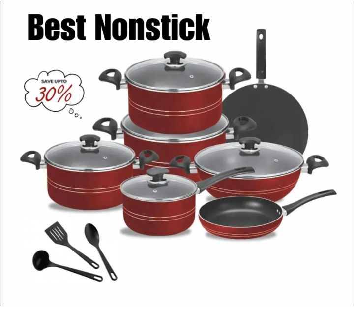 Nonstick Cookware Set Teflon Coating 15Pcs | Daraz.pk