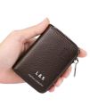 Boweisi and L&S New Men's Genuine Leather Card Holder Storage Bags Blocking Zipper Thin Pocket. 