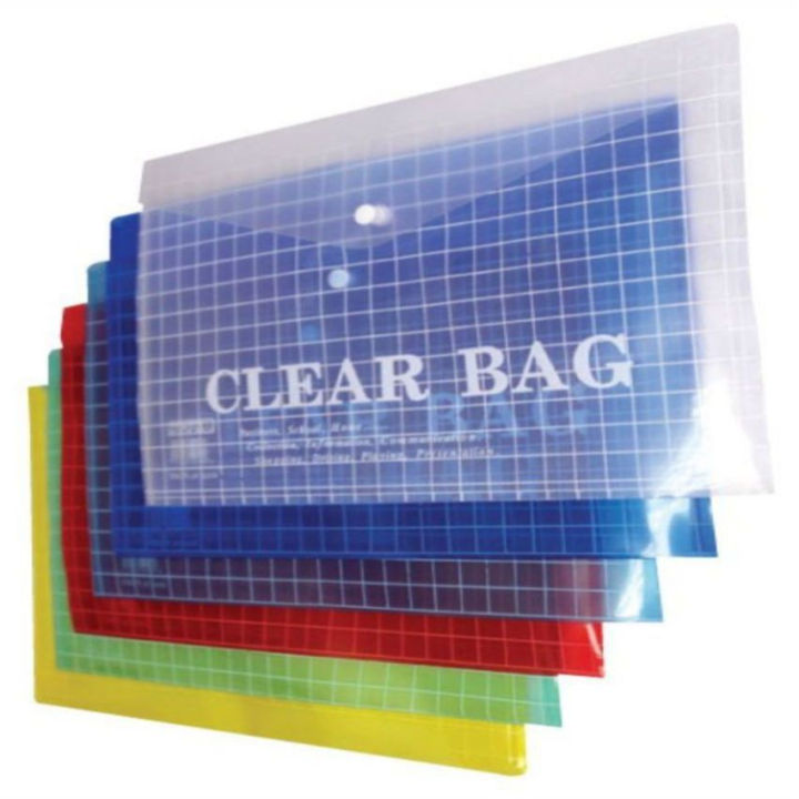Clear Bag file for Documents (4 Pcs) - Clear Bag Transparent Button File - Clear Filing Document Bags - MultiColour Plastic Folder Legal Size