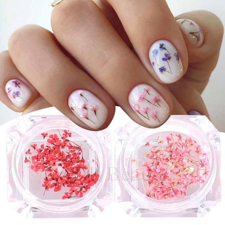 Gypsophila Nails Art Decorations Real Flower UV Gel Acrylic Decal Tips Craft DIY Summer Manicure Charms Nail Supplies LAGH01-08