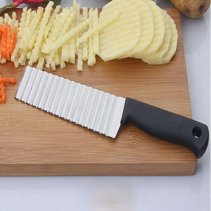 Crinkle Fries Cutter Knife with Handle Potato Slicer – Stainless Steel Crinkle Knife – Multifunctional Knife Wavy Edged Potato cutter – Wavy Chopper – Wavy Potato Slicer – Vegetable & Fruit Wavy knife