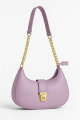 Trendy Faux Leather Crescent Bag – Gold Chain & Turn-Lock. 
