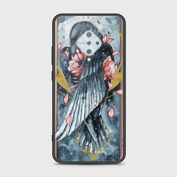Vivo_S1 Pro Cover - SkinLee HQ Infinity Glass Case (Soft) - Golden Raven Cross Stitch Art - SKINLEE-360-1-777-439