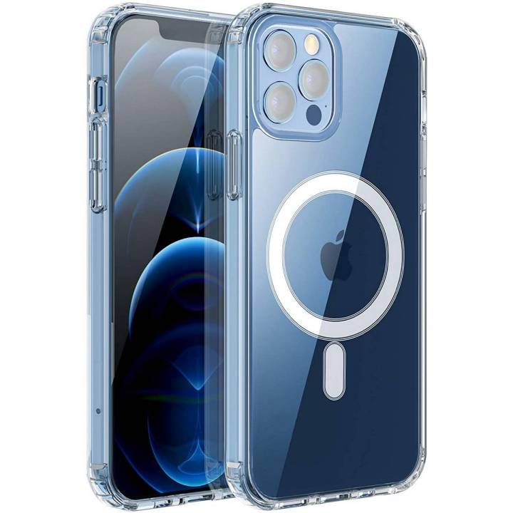 New Clear Magnetic Case for iPhone 12 Pro Max with Mag-Safe Charging, Slim Fit Hard Back Soft Silicone TPU Bumper Cover, Thin Cute Shockproof Anti-Yellow Protective Case for i-Phone 12 Pro max (6.7)