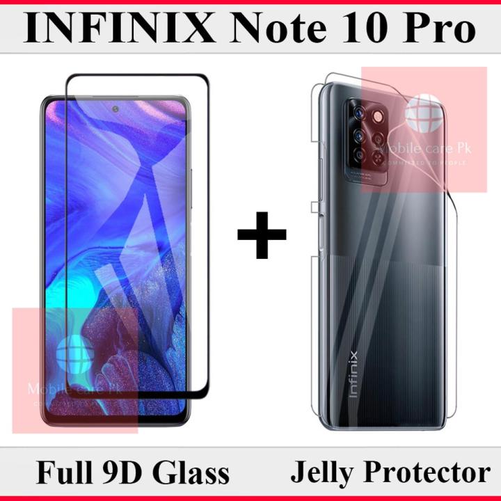 Infinix Note 10 Pro Full Black 9D|10D|11D|21D|6D|5D| Tempered Glass Edge to Edge Full Glue Screen Protector + Back Jelly Protector Clear Soft Film Protector Hydrogel Film Protector For Infinix Note 10 Pro