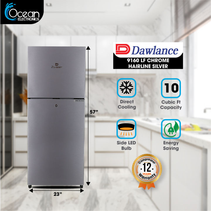 DAWLANCE 10 CUBIC FEET REFRIGERATOR  9160LF CHROME PRO HAIRLINE SILVER DOUBLE DOOR INVERTER, small size WITH 12 YEARS WARRANTY