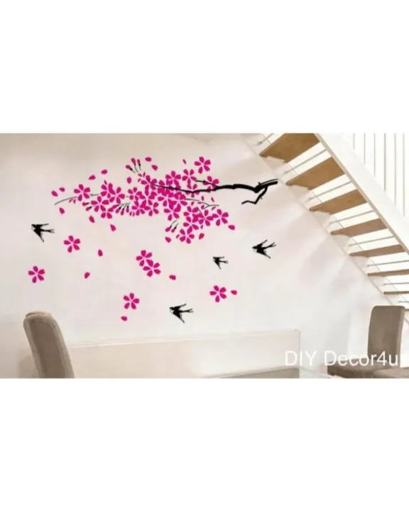 Flowers%20Wall%20Sticker%20Pink%20Birds%20DIY%20Wall%20Decor%20For%20Home/Office%20Colorful%20PVC%20Wall%20Paper%20Removeable%20Wall%20Decal%20-%20Image%206