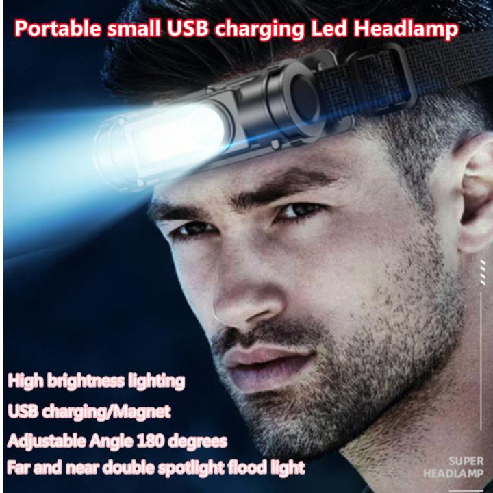 Ubeator - Outdoor Waterproof XPE-COB Wick Led Headlamp USB Rechargeable Adjustable 180 Degree Double Light High Brightness Lighting
