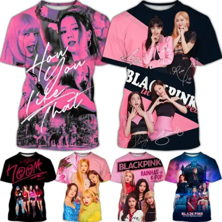 Pop Korean Girl Group Black Pink 3D Print T-shirt for Women Fashion Star Singer Poster Unisex Top Tee Harajuku Oversized T Shirt