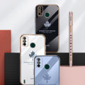 For Tecno Spark6 Go Case, Fashion INS Electroplated Bling Girl Boy Couples Straight Side Maple Leaf Soft TPU Phone Back Cover Case For TECNO SPARK 6 GO. 