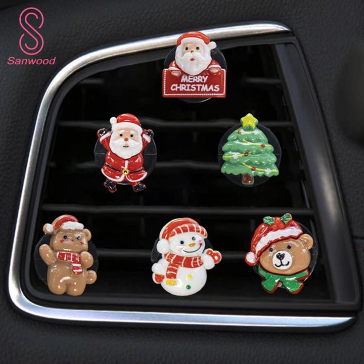 Xmas Theme Car Air Freshener 6pcs Christmas Car Air Freshener Long Lasting Fragrance Clip Type Aromatherapy Diffuser for Automotive Air Vent Odor Removal Car Accessories