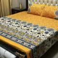 High Quality Fine Cotton Bedsheet 3 Piece Set Double Bed Printed 3D Crystal Cotton King Size Bedsheet. 