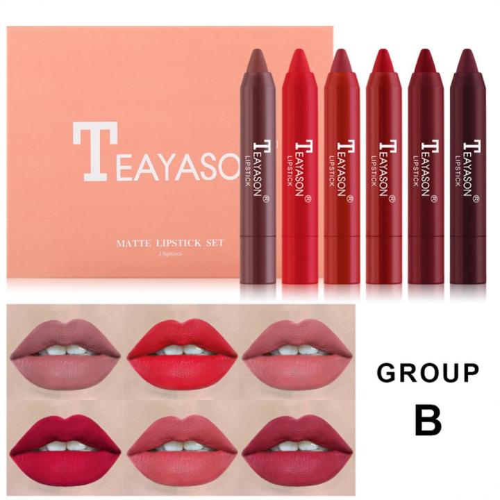 TEAYASON - 6PCS Crayon Lipsticks Set For Women - Waterproof  - Non-stick