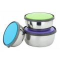 New Kitchen Pro Multicolour Airtight Lid Bowls Stainless Steel Food Storage Container for Regular Need - Set of 3 Pcs. 
