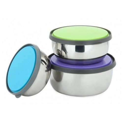 New Kitchen Pro Multicolour Airtight Lid Bowls Stainless Steel Food Storage Container for Regular Need - Set of 3 Pcs