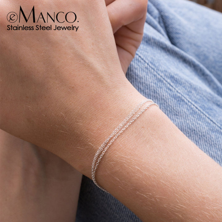 Killer Bzzo New Fashion Simple Beads Chain Bracelet Jewelry Multi-layered Thin Link Chain Bracelet For Women Stainless Steel Chain Jewelry