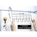 Over Door Hanger multipurpose with 7 Hooks, space saver , Metal Over the Door Towel Hook, Decorative Overdoor Organizers, Hanging Storage Rack for Hat, Coats, Purses, Scarves, Clothes, Jackets, Belt, Bedroom, Bathroom, Closet. 