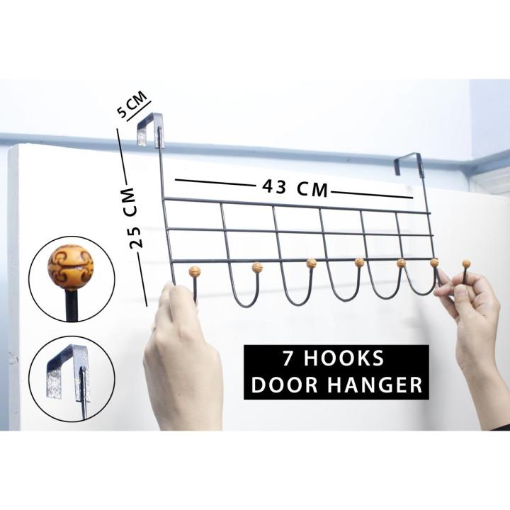 Over Door Hanger multipurpose with 7 Hooks, space saver , Metal Over the Door Towel Hook, Decorative Overdoor Organizers, Hanging Storage Rack for Hat, Coats, Purses, Scarves, Clothes, Jackets, Belt, Bedroom, Bathroom, Closet