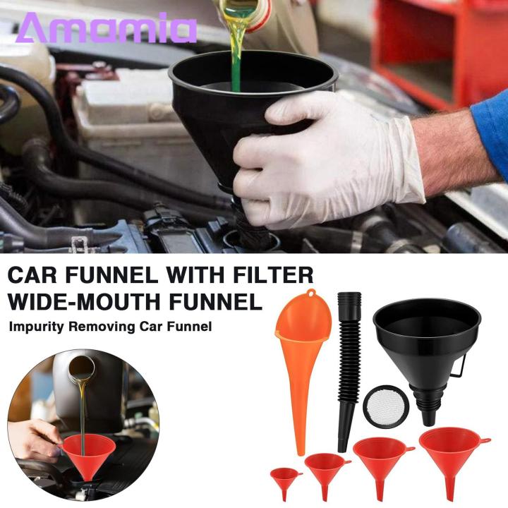 Car Funnel with Filter Flexible Long Neck Oil Funnel Set for Automotive Wide Mouth Detachable Spout Filter Right Angle Funnels Plastic 3 Years Experience on Black Car Funnel