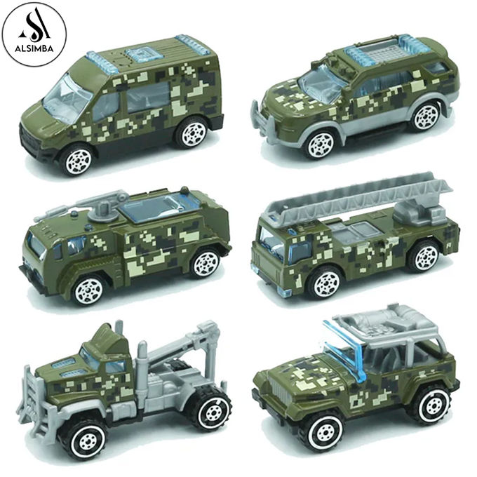 Alloy Military Army 6 Pcs Metal Body Die-Cast Vehicles Playset For Kids 1:64 - Each Size Approx. 3 Inches - High Quality Alloy Military Army Die Cast Car Set - Pack of 6 Military Army Racing Car Vehicle Model Kids Toy Trucks