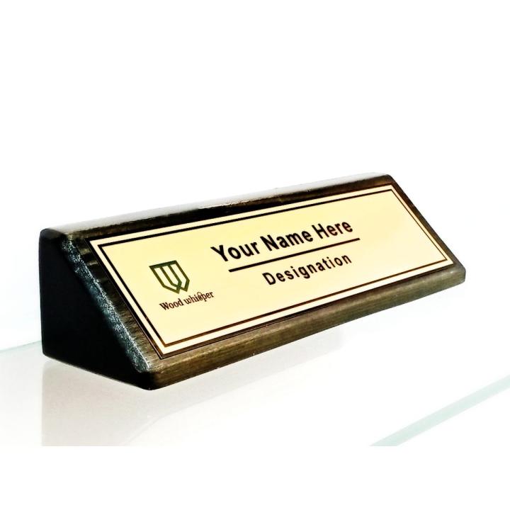 Wooden Table Name Plate with Metal Printing, high quality name plate completely customized, name plate for office, corporate gifts in Peshawar, Lahore, Karachi, Islamabad, Quetta, Pakistan