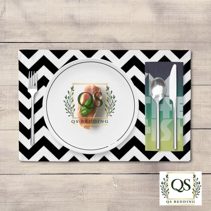 Black & White Zigzag Placemats for Dining Table Cloth Place Mats,12 x 18 inch Washable Kitchen Table Mats QS Bedding